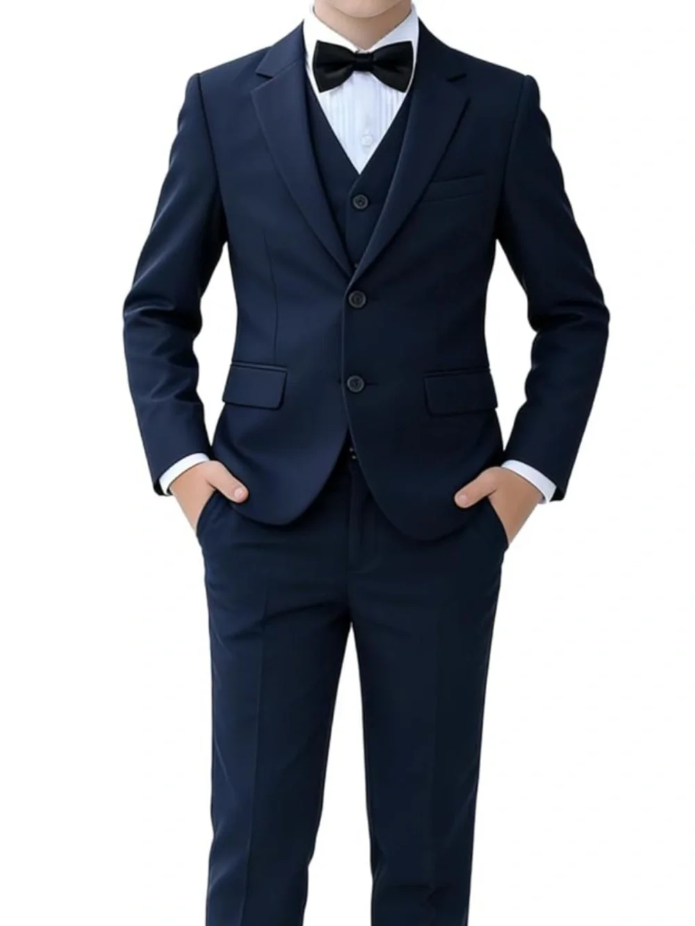 Worn1x Yuan Lu Boys Navy 3-Piece Tuxedo Suit - Size 3T & Shoes - Size 8 - Picture 2 of 10